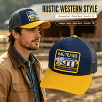 Topi Trucker Unisex Gaya Country Western dengan Patch Persegi Panjang Motif Peternakan, Gudang, dan Pemandangan Alam, Bahan Mesh Bernapas, Pelindung dari Sinar Matahari, dan Dapat Disesuaikan