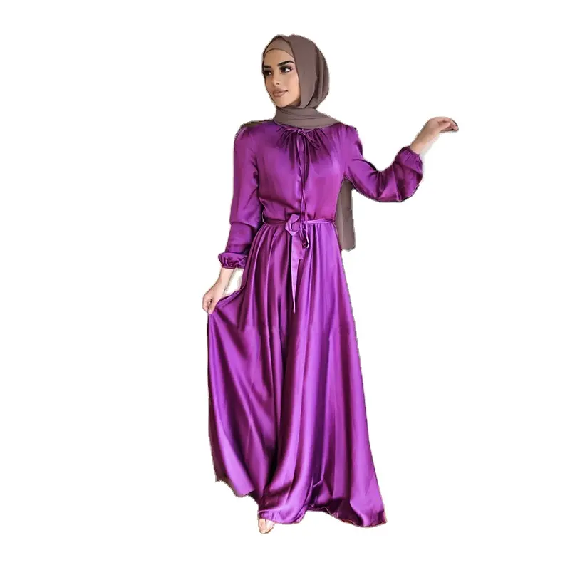 Linda Moda Novo Vestido Abaya para mulheres muçulmanas Roupas de escritório Dubai Vestidos de cetim Roupas islâmicas