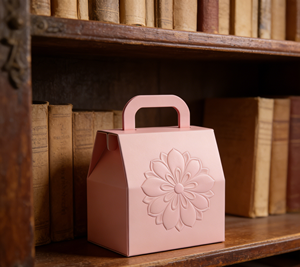 <b>Pink</b> embossed cardboard <b>gift</b> <b>box</b> with handle, featuring integrated handle design -Vietnam FSC Certified Luxury Packaging Factory - Product Image 6