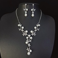 Ensemble de bijoux de mariée SLBRIDAL avec cristaux étincelants, zircon cubique, perles, fleurs, collier et boucles d'oreilles en CZ pour femmes, bijoux de soirée