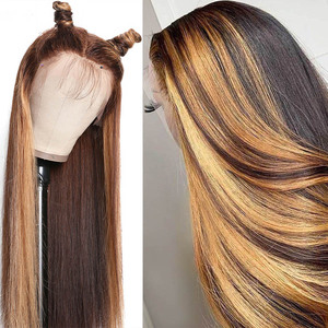 Highlight Ombre 13x4 Cheveux Humains Avant de Lacet Perruque <span class=keywords><strong>Piano</strong></span> Couleur Brut Indien Cheveux Miel Blonde En Gros Droite 4x4 Dentelle Fermeture Perruques - Product Image 4