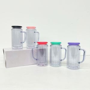 Custom Logo 12Oz 16 Snowglobe Travel Plastic <b>Mug</b> With Handle 12 Oz 16Oz Clear Shimmer Kids Acrylic Tumbler for Diy Printing - Product Image 2