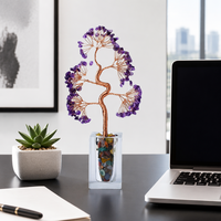 Bonsaï artistique en cristal avec fil de cuivre et éclats de pierres mélangées pour la décoration de table basse et comme cadeau d'anniversaire