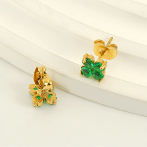 Zogxin Stud Earrings 18K Gold Plated Zircon Four Leaf Clover Women Fashion Jewelry - Product Image 4