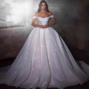 Off-Shoulder Wedding Dress High Waist Ball Gown Chiffon With Beading Vintage Style Sweetheart Neckline Elegant Train - Product Image 1