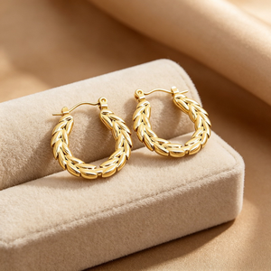 Modernos Pendientes de Aro en Forma de U con Diseño de Hoja de Trigo, Hipoalergénicos, de Acero Inoxidable, para Mujer, Ideales para el Día a Día y Fiestas - Product Image 5