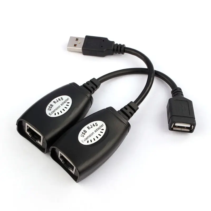 USB 2.0 Ekstensi Adapter Extender Ke 50M USB2.0 Ke RJ45 150ft USB Kabel Tipe 2.0 PVC Hitam Di Atas Cat5 Cat5e Cat6