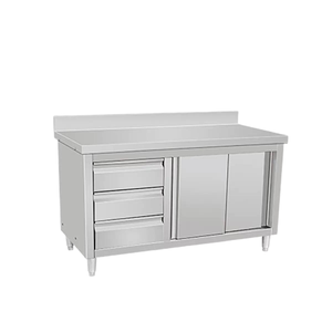 Armoire <span class=keywords><strong>de</strong></span> rangement à grand espace en acier inoxydable robuste, finition polie, 3 niveaux, tiroirs à droite, équipement <span class=keywords><strong>de</strong></span> <span class=keywords><strong>cuisine</strong></span> commerciale - Product Image 1