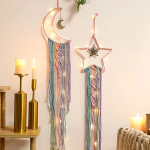 Conjunto de filtro de sonhos para parede, 2 peças, tapete colorido de macramê feito à mão para decoração do Ramadã, kit DIY