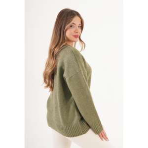 เสื้อสเวตเตอร์ผู้หญิงคอวีสีกากี ผ้าถักหนา ทรงเข้ารูป สไตล์ลำลอง ติดกระดุมแถวเดียว ลายพิมพ์ด้านหน้า แฟชั่นสำหรับฤดูใบไม้ร่วง/ฤดูหนาว ขายส่ง - Product Image 1