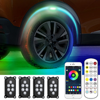 Lampe de décoration de voiture 4 dosettes, application de contrôle 9w 4x4, lampe de roche rvb tout-terrain, camion Rgbw Led, lumières de roche pour voiture