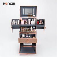 KONCAI Valise de rangement portable multicouche en aluminium pour maquillage et ongles, grande capacité, rose doré, pour artistes ongulaires