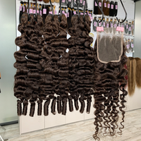 Lot de Cheveux Humains Bouclés Birmans 12A SDD, Tissage Machine, 100% Cheveux Humains Remy Double Drawn, Bouclés Brun Chocolat