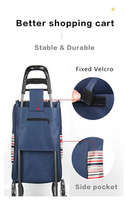 Vente en gros chariot de supermarché portable chariot à roulettes réutilisable étanche en plastique de caddie en carton métallique pliable - Product Image 3