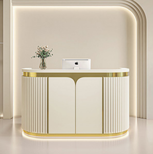 Comptoir de réception rond en laque, design créatif en arc, pour entreprise, salon de beauté, sur mesure - Product Image 2