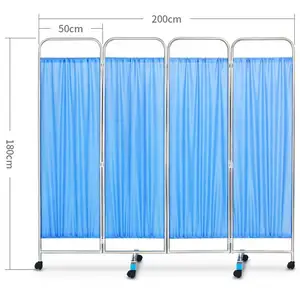 Medizinische faltbare Edelstahl Station Krankenhaus Bildschirm bewegliche 3 und 4-fach Panel Folding Ward Screen mit Rädern Günstiger Preis