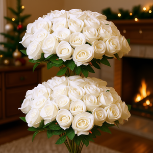 Ramo de Rosas Blancas Artificiales, 60 Piezas, Realistas, Hechas a Mano, Decoración Navideña para el Hogar - Product Image 2