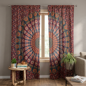 Panneaux de rideaux décoratifs Mandala bleu marine style hippie bohème indien pour chambre, salon, balcon et décoration intérieure - Product Image 3