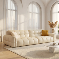 Sofá de 3 Plazas de Estilo Moderno y Lujoso, Diseño de Teclas de Piano, Tapizado en Piel Auténtica, Color Crema, Ideal para Espacios Pequeños