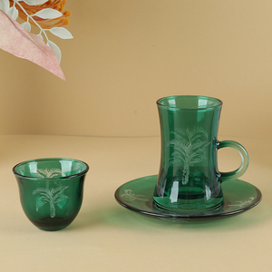 Taza de cristal de Espresso árabe con estampado personalizado ecológico, Juego de platillos transparentes para café, Cava, taza de té, patrón de palmera grabado - Product Image 3