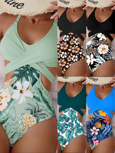 Women's One Piece Swimsuits Tummy Control Cutout High Waisted Custom Bathing Suit Floral Printed 1 Piece Bikini Swimwear - Product Image 6