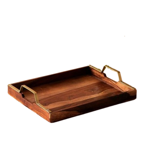 Bandeja Rectangular Mangowood con Asa Metálica, Hecha a Mano, Estilo Rústico, para Servir Comida, Decorativa para Mesa de Centro o Otomana - Product Image 3