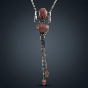 Art Palace 925 Silver Natural Stone Lariat <b>Necklace</b> With Tassel Design Vintage Style Snake Chain Unisex Everyday Wear - Product Image 2