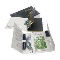 Impression de cartes d'échantillons de parfum avec conception gratuite, impression de brochures, carte d'échantillon de flacon de parfum avec mini flacon de test de parfum