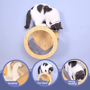 Relipet, hamaca de madera para mascotas, hamaca para gatos, juguetes montados en la pared, estante para gatos, cama para caminar, forma redonda, percha para gatos - Product Image 4