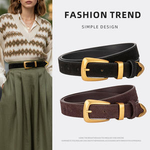 Ceinture pour <span class=keywords><strong>femme</strong></span> LB106, nouveaux styles, en <span class=keywords><strong>velours</strong></span>, cuir véritable, boucle en alliage, décoration en cuir de vache, décontractée, réglable, pour jeans - Product Image 3