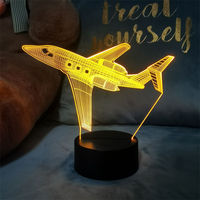 Veilleuse romantique en forme d'avion à illusion 3D créative avec base tactile LED pour décorer les cadeaux d'anniversaire