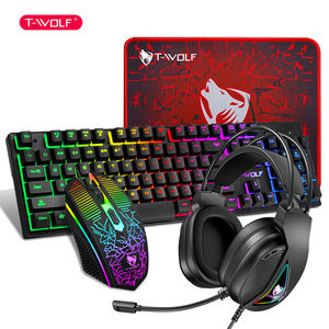 Ensemble de jeu filaire RGB T-WOLF TF400 4 en 1, <span class=keywords><strong>clavier</strong></span> rétroéclairé 104 touches, <span class=keywords><strong>souris</strong></span> de jeu au design craquelé, <span class=keywords><strong>casque</strong></span>, tapis de <span class=keywords><strong>souris</strong></span> pour PC - Product Image 1