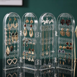 Présentoir à bijoux pliable pour boucles d'oreilles <span class=keywords><strong>collier</strong></span> 2/4 portes en plastique transparent support de bijoux organisateur de stockage de bijoux - Product Image 1