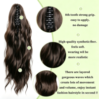 Perruque queue de cheval multi-tons avec pince, boucles naturelles ondulées et volumineuses, installation facile à clipser, cheveux synthétiques réalistes