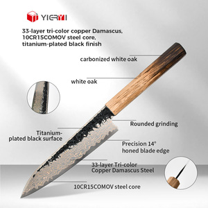 Couteaux de cuisine en acier au carbone forgé, couteau utilitaire en acier Damas cuivré, manche en bois massif de chêne brûlé pour le camping et la maison - Product Image 2
