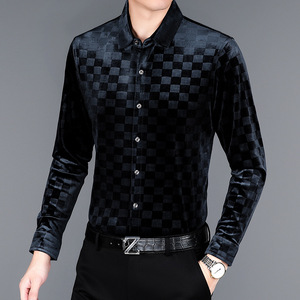 Autunno inverno nuova <span class=keywords><strong>camicia</strong></span> a maniche lunghe in <span class=keywords><strong>velluto</strong></span> oro <span class=keywords><strong>camicia</strong></span> da <span class=keywords><strong>uomo</strong></span> grande in ferro libero Casual con risvolto sottile - Product Image 3
