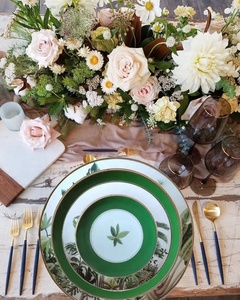 Vajilla de Cerámica China, Juego de Vajilla para Bodas, Vajilla China al por Mayor, Vajilla de Porcelana Fina, Plato Redondo Verde - Product Image 1