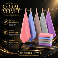 Serviette carrée en velours corail, douce et absorbante, en microfibre, pour le nettoyage de la salle de bain