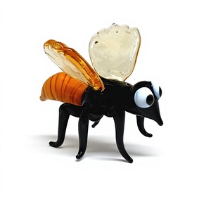 Handmade <b>Glass</b> Bee Figurine Black Orange Body Transparent Wings White Eyes Office <b>Desk</b> Decor Sculpture - Product Image 1