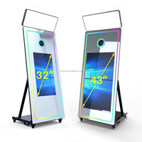 Cabina de Fotos con Espejo Mágico, Cabina de Fotos Portátil con Espejo para Bodas, Fiestas y Eventos, Pantalla Táctil de 32 Pulgadas