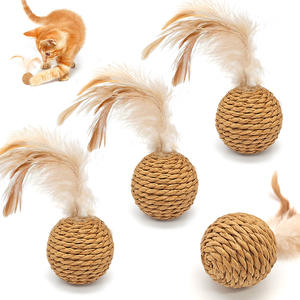 Juguete Interactivo y Duradero para Mascotas, Pelota de Ratán con Sonido y Pluma para que los Gatos Perseguan y Corran - Product Image 1