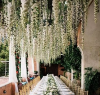 Vente chaude, pas cher, 12 pièces, fleurs artificielles en plastique, glycine suspendue, fleurs de glycine en soie suspendues pour mariage
