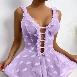 Lingerie sexy Babydoll jaune à volants pour femmes, pour la nuit de noces, avec ourlet à volants, cadeau de lune de miel - Product Image 2