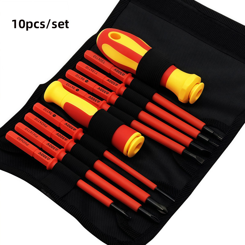 Juego de destornilladores aislados rojo y amarillo