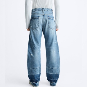 Jeans de Hombre al por Mayor, Nueva Moda, Personalizados, con Efecto de Capas Desiguales, Lavado Azul, Pierna Recta, Rotos - Product Image 4