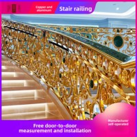Rampe d'escalier en cuivre et aluminium de style européen pour villa, avec mains courantes sculptées en cuivre, fixation au sol