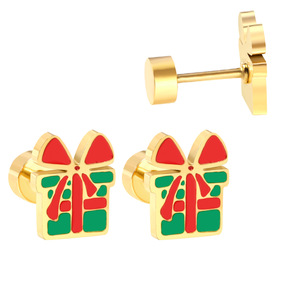 Christmas Gift <b>Box</b> Stud Earrings Zinc Alloy <b>Red</b> Green Cartoon Design For Women Gift Occasion - Product Image 2