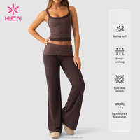 Pantalon de yoga évasé double couche de haute qualité pour femme, avec revers, idéal pour le fitness et la gym