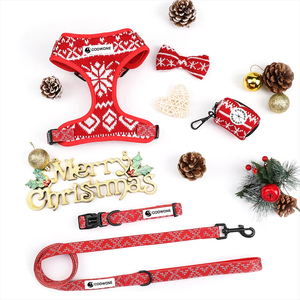 Tali kekang anjing kepingan salju Natal, Set tali kekang jaring lembut tidak ditarik liburan hewan peliharaan - Product Image 3