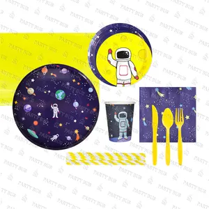 PARTYBUS 2023 Hot Sale Space Adventure Theme Paper Plates Disposable Tableware Sets Party Supplies For Kids Birthday